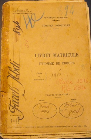 Livret militaire de Fareh Abdi, engagé en février 1916