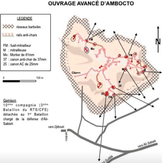 Carte des fortifications à Ambocto (Ali Sabieh) en 1940.